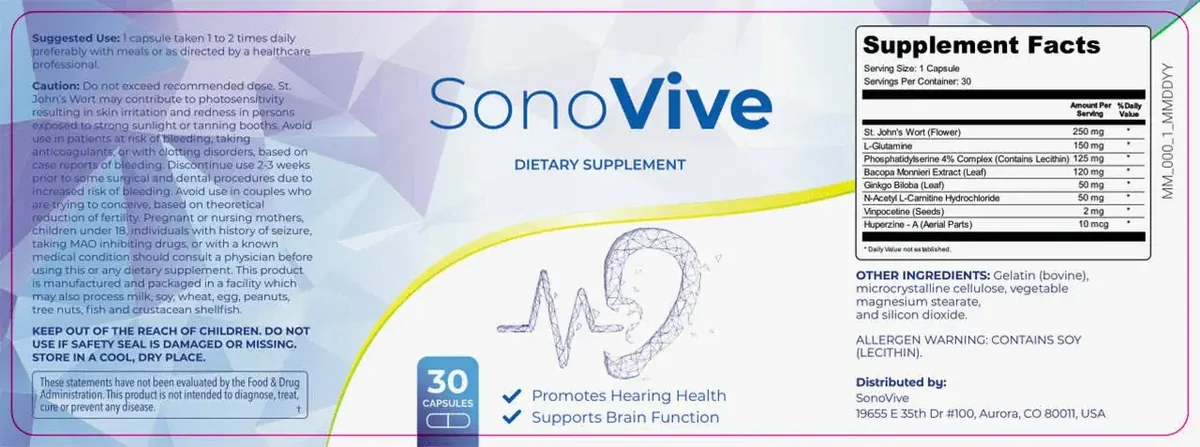 SonoVive ingredients — ginkgo biloba, bacopa monnieri, vinpocetine and huperzine-A